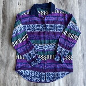 Lemon Grass Vintage Southwestern Geometric Cotton Button Down Shirt Purple M